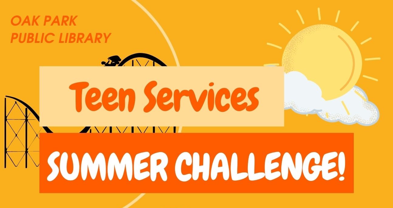 Yellow and orange text reading "Teen Services Summer Challenge!"