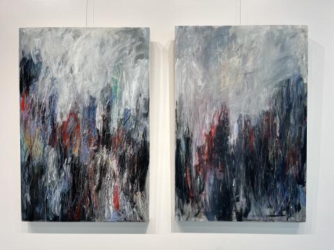 Joel Javier "Crescendo", Mixed media on double panel (24" x 36" each)