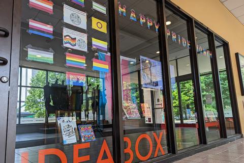 Pride Month display in the Main Library Idea Box