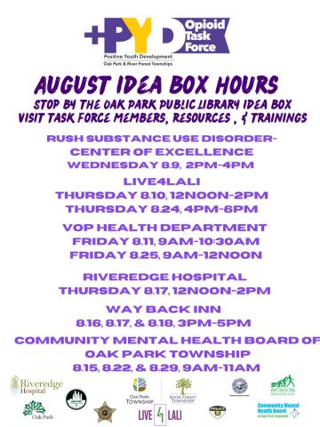 Flier listing dates for +PYD Opioid Task Force in Idea Box