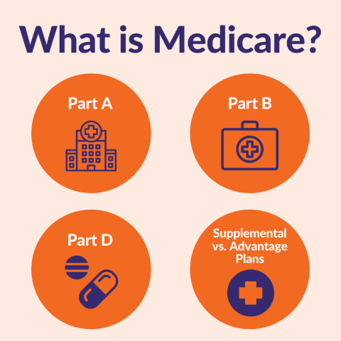 4 icons | Part A, Part B, Part D and Supplemental vs. Advantage Plans