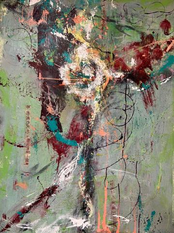 THE DANCER 2024 Acrylic, latex, oil pastels and mixed media 30x40 