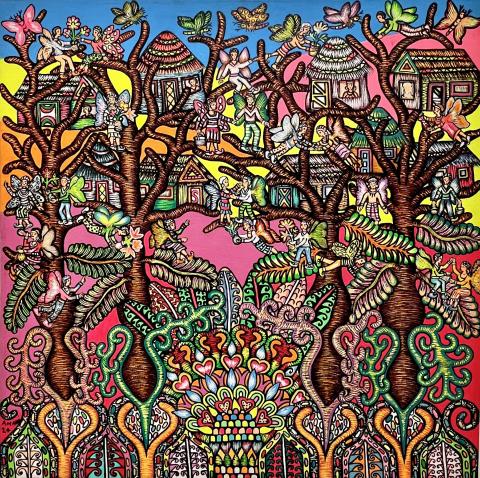 Fairy Village (2024) Mixed Media  24 X 24