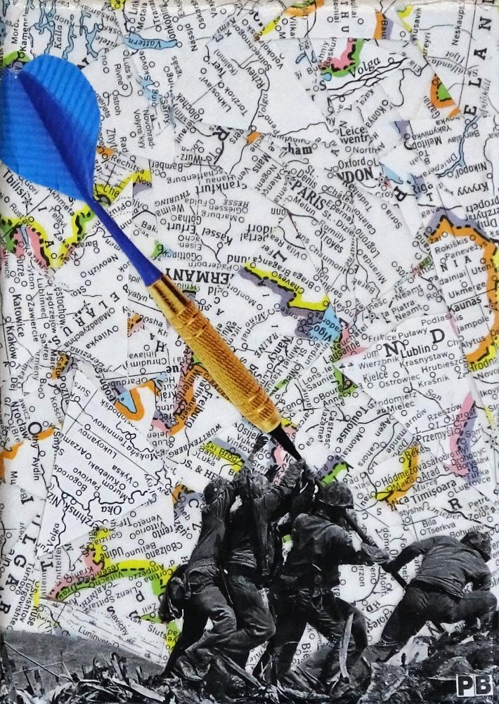 "Numbers on the Board" 2024 - Collage on stretched canvas, 5 in x 7 in (12.7 cm x 17.7 cm)